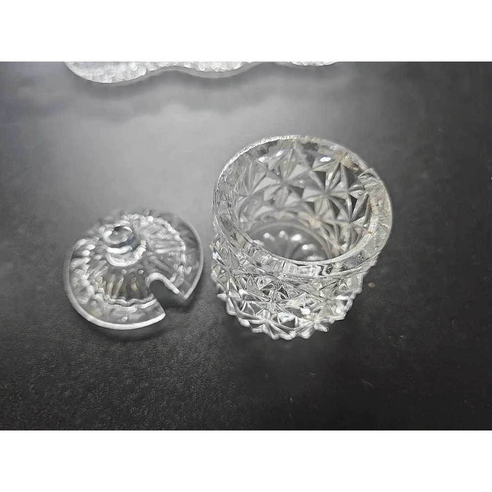 Vintage Crystal Glass Condiment Set Salt  Pepper Mustard Jam On Tray‎
